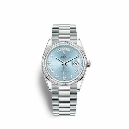 Rolex Day-Date 36 Platinum - Baguette / Ice Blue - Roman / President 128396TBR-0002 (M128396TBR-0002)